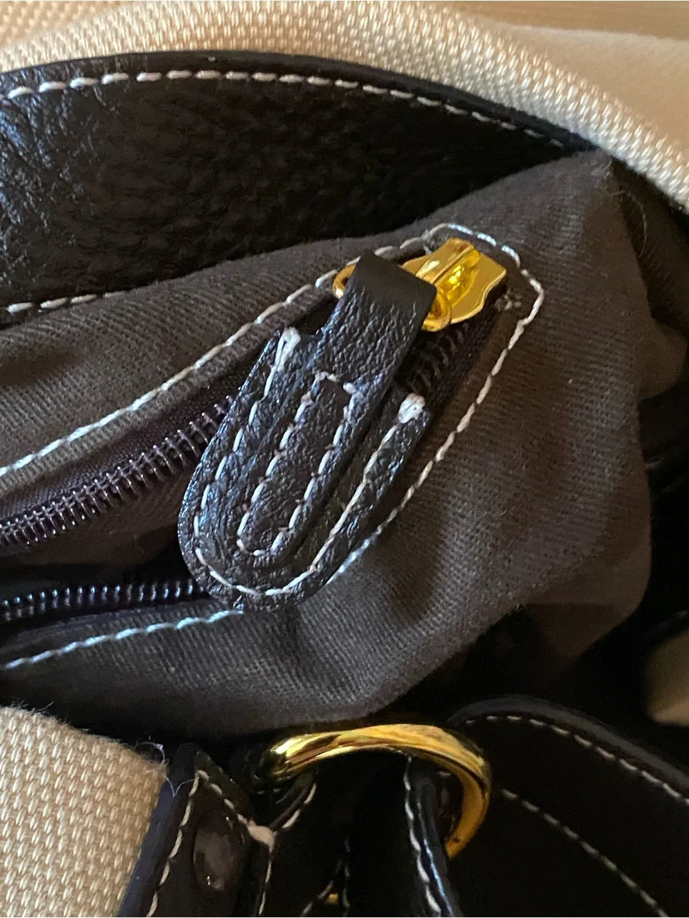 Loewe Cream Canvas Hobo with Black Leather Trim and Anagram